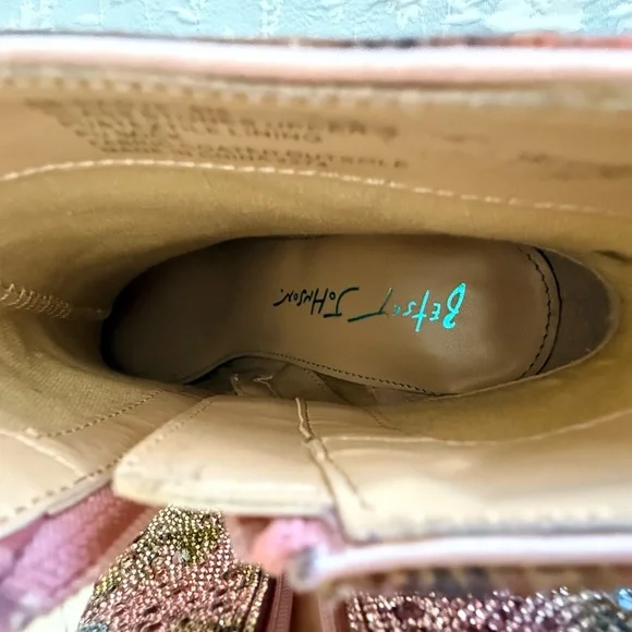 Betsey Johnson Pink Floral Crystal Block Heel Booties - Picture 9 of 12